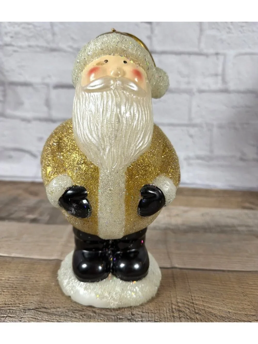 Vintage Candle Pottery Barn 1998 Gold Glitter Santa Claus Christmas Holiday